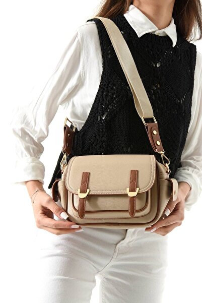 KIRASE Women's Double Buckle Detailed Stylish Multi-Compartment Crossbody Han...