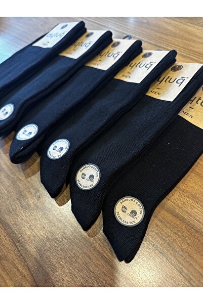 Aytuğ Premium Men's Winter Stitch-Free Bamboo Cotton Comfortable Men's Socks 6-Pack (Black)