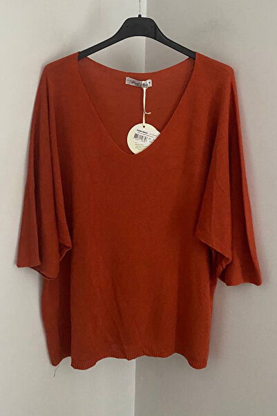 AYASOFYA OTANTIK Women's Italian Tile V-Neck Solid Pattern Three Quarter Slee...