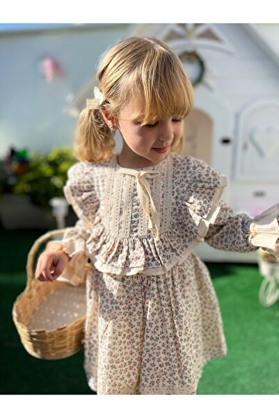 babymoon kids Vintage Fistolu Uzun Kollu Kız Çocuk Elbise