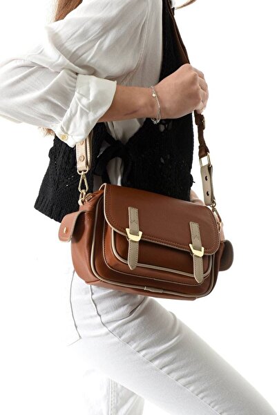 KIRASE Women's Double Buckle Detailed Stylish Multi-Compartment Crossbody Han...