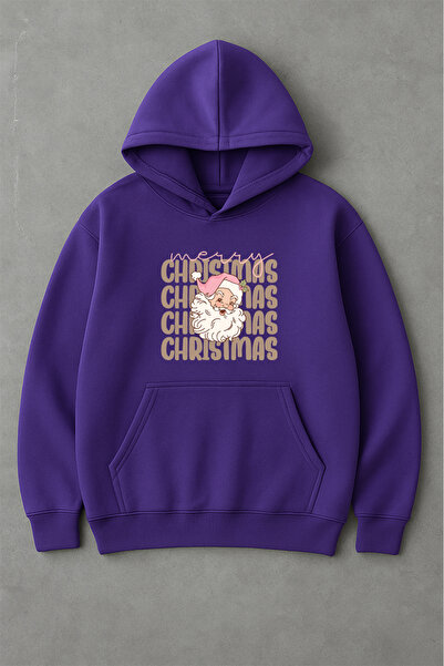 LORVEX سويت شيرت ميري كريسماس سانتا كلوز مطبوع قصة فضفاضة للجنسين بغطاء رأس