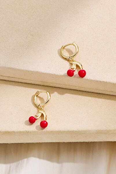 FAYRA ACCESSORIES Kiraz Figürlü Altın Kaplama Küpe