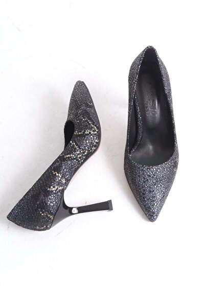 luuq shoes Tamara Black Snake Patterned High Heel Stiletto