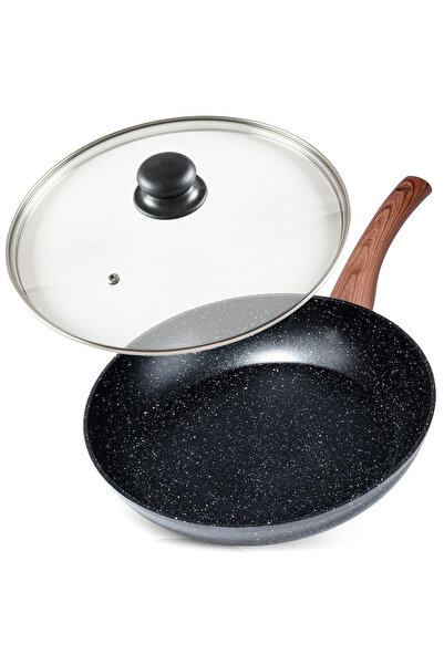Other Tigaie din granit cu capac de sticlă, negru și lemn, 28 cm