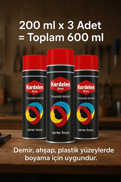Kardelen 3 ADET Profesyonel Hobi Sprey Boya 3X200Ml. – Parlak Kırmızı , Uzun Ömürlü Renk, Kolay Uygulama