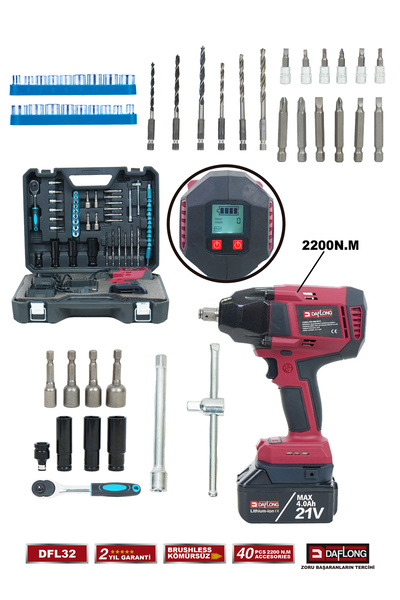 DAFLONG PRO DİJİTAL EKRANLI DİJİTAL AYARLANABİLİR DEVİRLİ 2200 TORK SOMUN SIKMA MAKİNA DFL-32