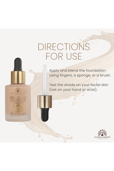 global fashion Fond de ten, HD Liquid Coverage Foundation, 30ml, GX01, Warm Beige
