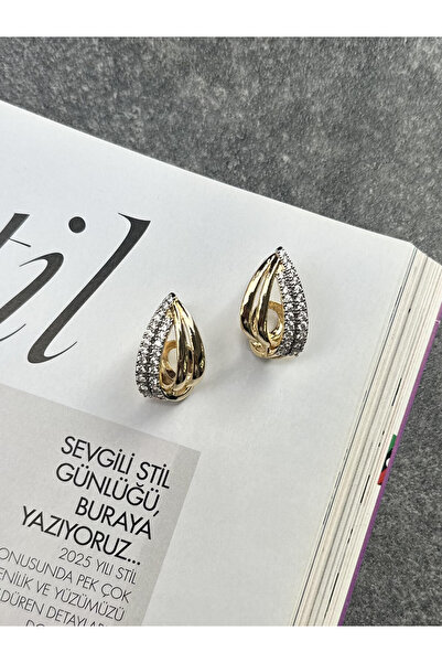 Serenity Atelier Boutique SAB Yeni Sezon Gold Zirkon Taş Detaylı Veni Küpe