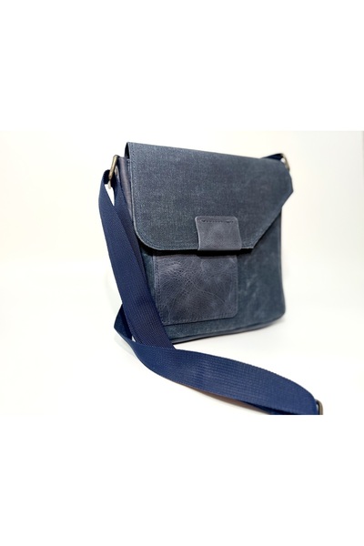 natderi Genuine Leather and Canvas Shoulder Bag |   20X25 cm |   Unisex Daily Bag with Adjustable Strap and Front Pocket