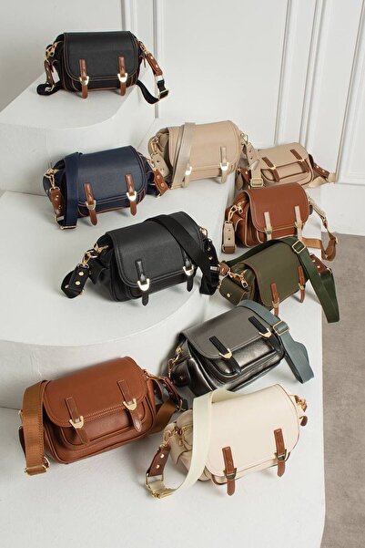 KIRASE Women's Double Buckle Detailed Stylish Multi-Compartment Crossbody Hand and Shoulder Bag