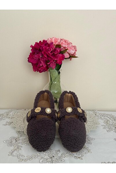 FivemodaSpor Women's Wool Buttoned Winter Ballet Flats Home and Outdoor Shoes