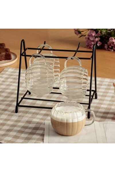 Secret de Gourmet Set of 4 borosilicate glass cups with steel stand, Mini Pumpkin, 180 ml