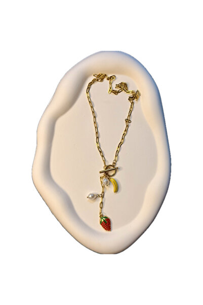 Arvien Store Çilek ve Muz Charmlı Y Paslanmaz Çelik Kolye