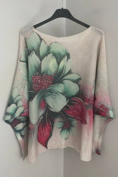 AYASOFYA OTANTIK Women's Italian Fuchsia Glitter Leaf Floral Pattern Batwing ...