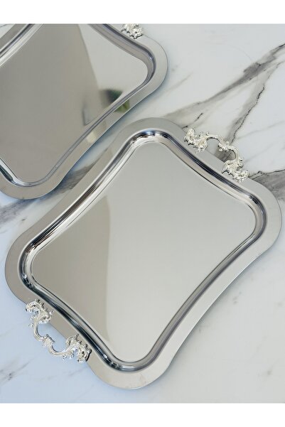 Melinda 6-Piece Silver Brown Serving Presentation Tray with Removable Handle Detail (21X26 cm)