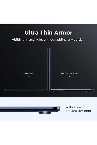 EooCoo Hard Shell Case for MacBook Air 13.6 (M3/M2 A3113/A2681) - Midnight Clear, Polycarbonate