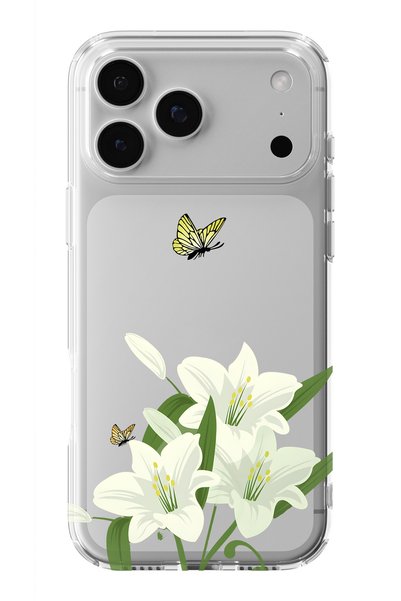 FLAMENKO حافظة هاتف شفافة بنمط زهرة الزنبق البيضاء متوافقة مع iPhone 18 Pro