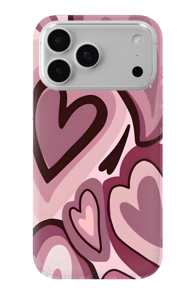 FLAMENKO iPhone 18 Pro Max Compatible Burgundy Heart Pattern Transparent Phon...