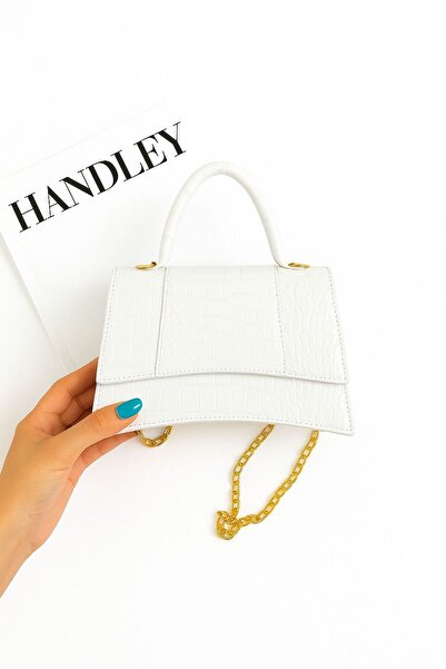 Handley حقيبة يد وكتف من جلد التمساح مطبوع – تصميم فاخر مع حزام سلسلة ذهبية