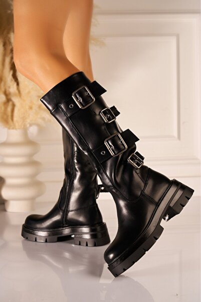 Joana Ghete Krisha Trendy negre din piele ecologică cu căptușeală de blană