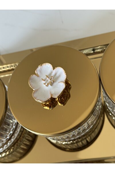 Melinda Glass Bowl with Flower Figure and Gold Handle Detail, Breakfast Jam Bowl, Snack Bowl Set