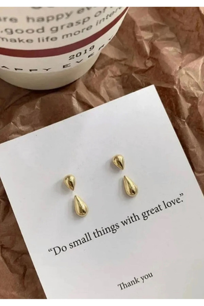 EKİDORA Kadın 2’li Damla Küpe Gold Renk Şık Takı Seti