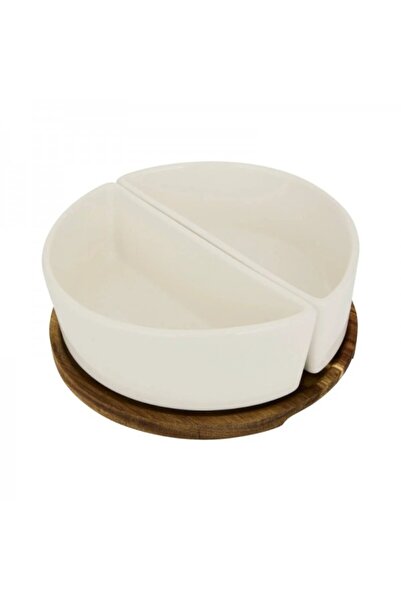 Secret de Gourmet Platou din lemn cu 2 boluri de servire, Elegance White, 20 cm