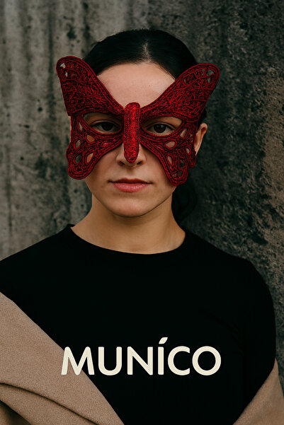 Munico Kırmızı Dantel Masquerade Maske Kelebek Efekt Lastikli Maskeli Balo ve...