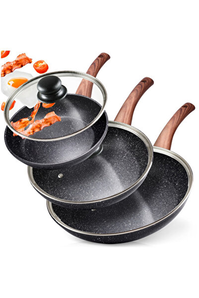 Other Zestaw patelni granitowy z pokrywkami szklanymi BLACK&WOOD 20 / 24 / 28...