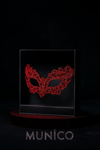 Munico Şık Kırmızı Dantel Balo Maskesi Konforlu Kullanım Karnaval ve Gece Par...