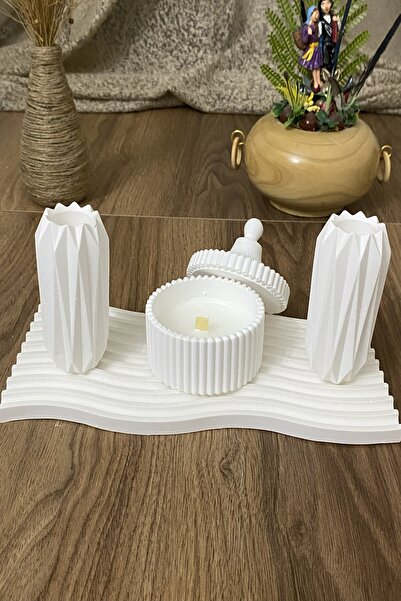 Dalga tepsili dekoratif biblo ve mumluk