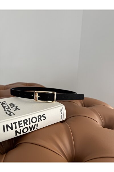 coaksco حزام نسائي من الجلد السويدي الأسود بإبزيم مستطيل ذهبي