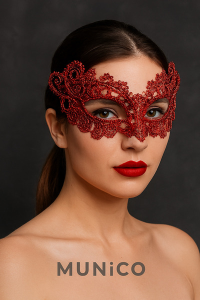 Munico Kırmızı Dantel Masquerade Maske Kelebek Efekt Lastikli | Maskeli Balo ve Kostüm Partileri İçin