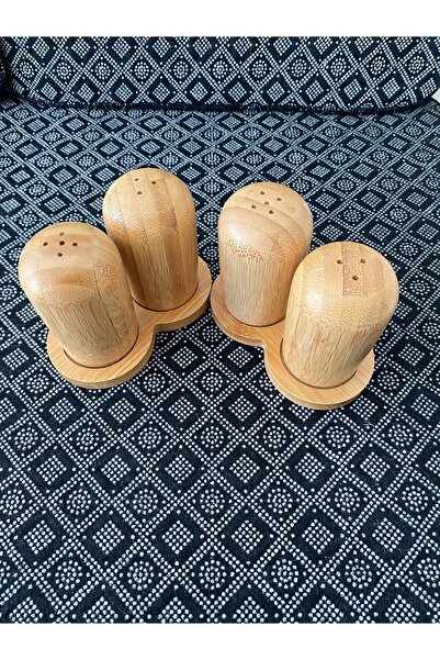 YAZICI Bamboo 4-Piece Salt Shaker Pepper Shaker Seasoning Container Natural W...
