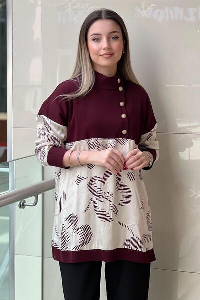 Ghisa Knitwear Satin Combinli Patterned Tunic