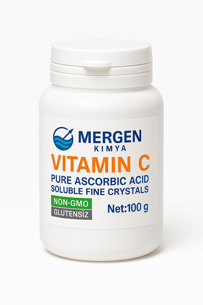 Mergen Kimya Askorbik Asit (Vitamin C) - 100 gram– Aç, Kapa Kolay Ambalajlı, Analiz Sertifikalı