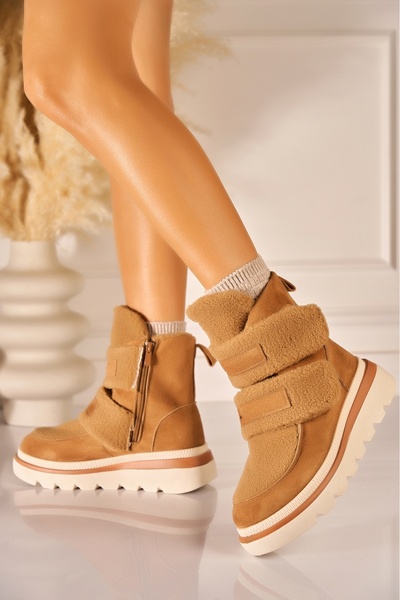 Joana Samaya Trendy Camel Faux Suede Fleece Boots