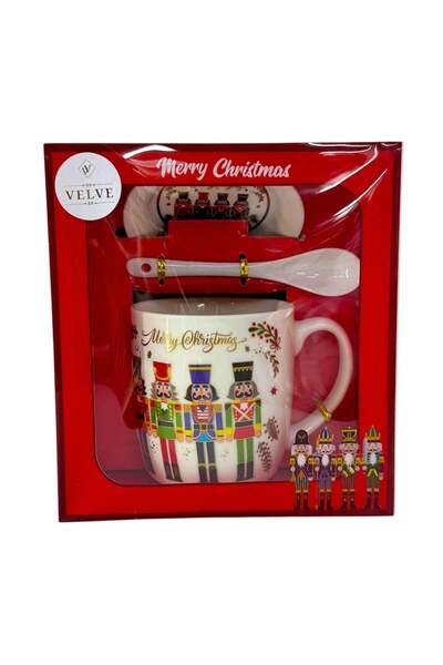 velve Set cana ceramica, farfurie si lingurita, Nutcracker, ambalata in cutie cu fereastra, 200ml