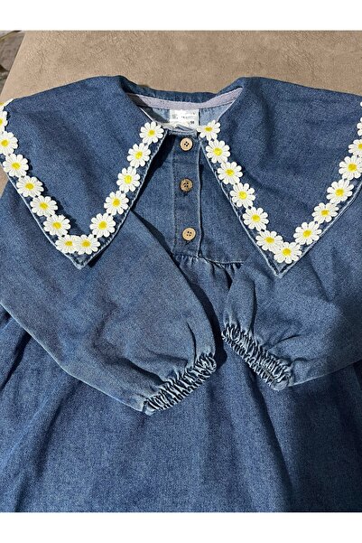 Alvadonna KIZ ÇOCUK BEBE YAKA KOT ELBİSE