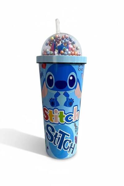 Disney 650ML Stitch Straw Cups Anime Cartoon Stich Double-layer Stainless Steel Mug with straw