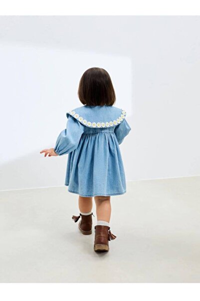 Alvadonna KIZ ÇOCUK BEBE YAKA KOT ELBİSE