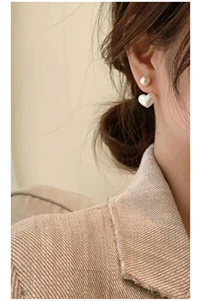 Women's 2-Piece Pearl Heart Earrings – Stylish and Elegant Jewelry Set