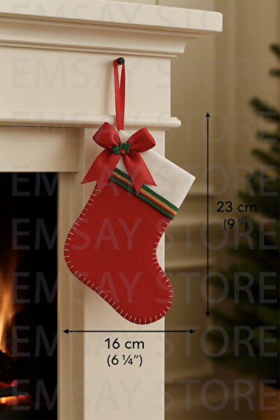 Emsay Store El Yapımı Yılbaşı Ağacı Süsü Keçe Süs Çorabı, Şömine Çorabı, Çam Ağacı Çorabı, Noel Çorabı 23x16 cm