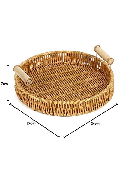 Home Ravena Rattan Çok Amaçlı Dekoratif Tepsi Meyve ve Ekmek Sepeti 24 cm