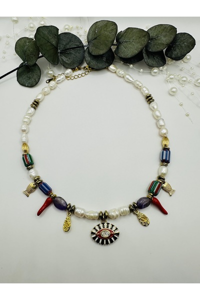 FASHION Gerçek İnci İtalyan Kırmızı Biberli Şans Kolyesi