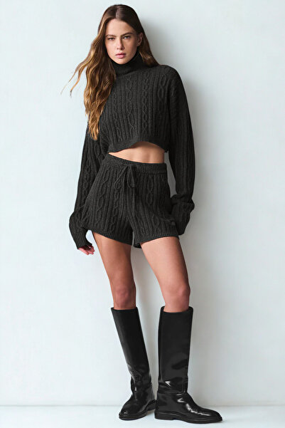 HepsitrentStore High Neck Crop Length Long Sleeve Knit Sweater