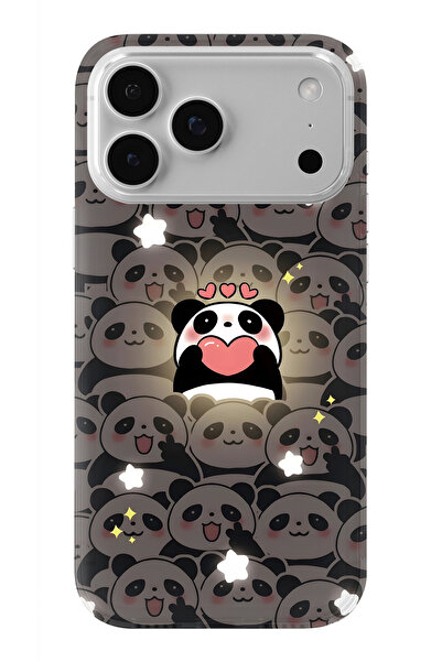 FLAMENKO iPhone 17 Pro Max Sevimli Panda Desenli Şeffaf Telefon Kılıfı