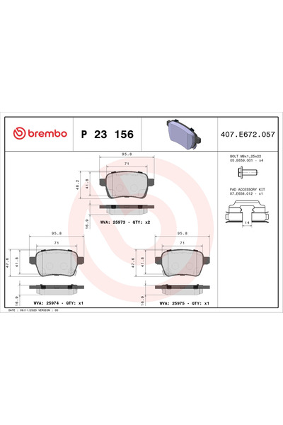 Brembo Комплект спирачни накладки за дискови спирачки Fiat 500L