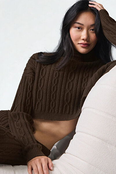 HepsitrentStore High Neck Crop Length Long Sleeve Knit Sweater